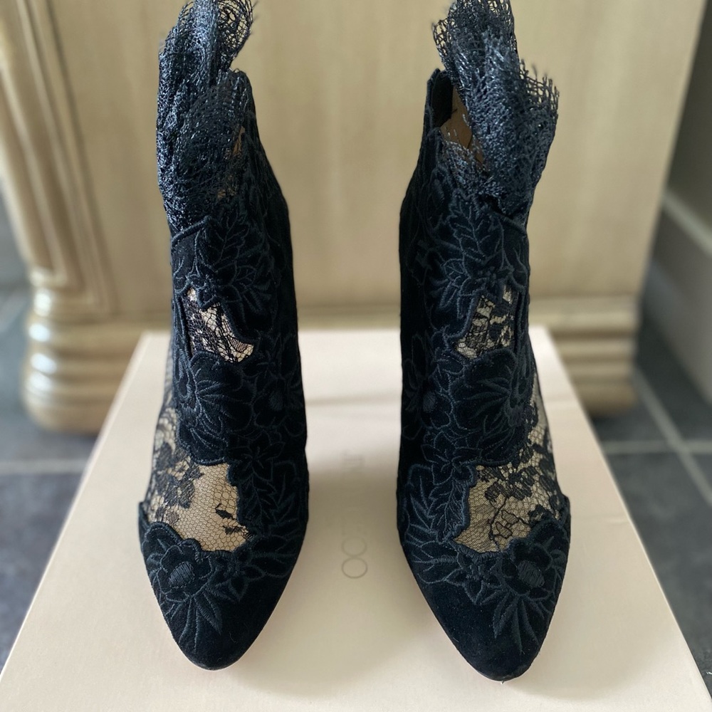 Jimmy Choo Kamaris Lace with Suede Black Heel